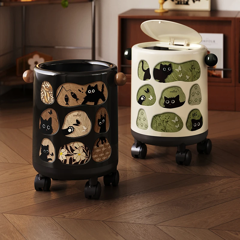 美世达垃圾桶客厅家用带盖新款高颜值厨房卫生桶卧室带轮垃圾桶