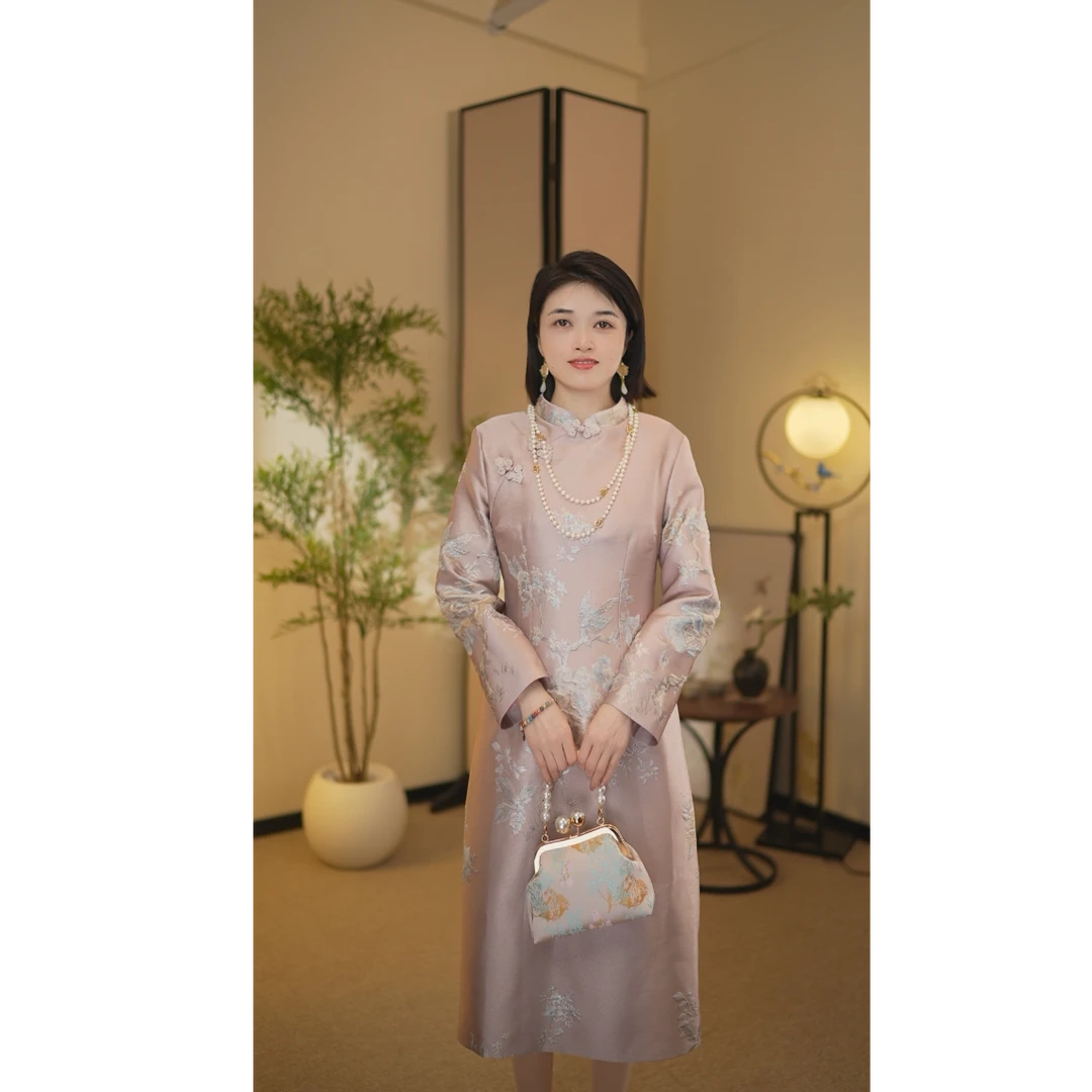 2024秋冬新款【香雪海】新中式国风古韵提花刺绣改良旗袍HS24869