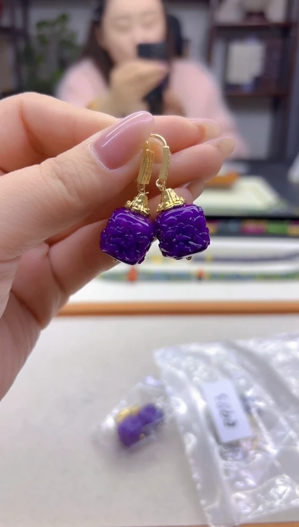 14K金镶嵌苏纪石（舒俱来）耳坠DIY款E983