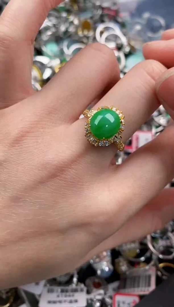 银S925镶嵌戒指翡翠666      6