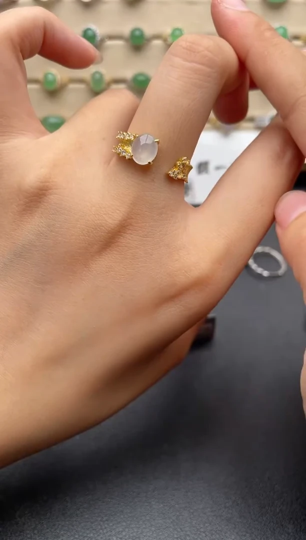 银S925镶嵌戒指翡翠一物一证一礼盒