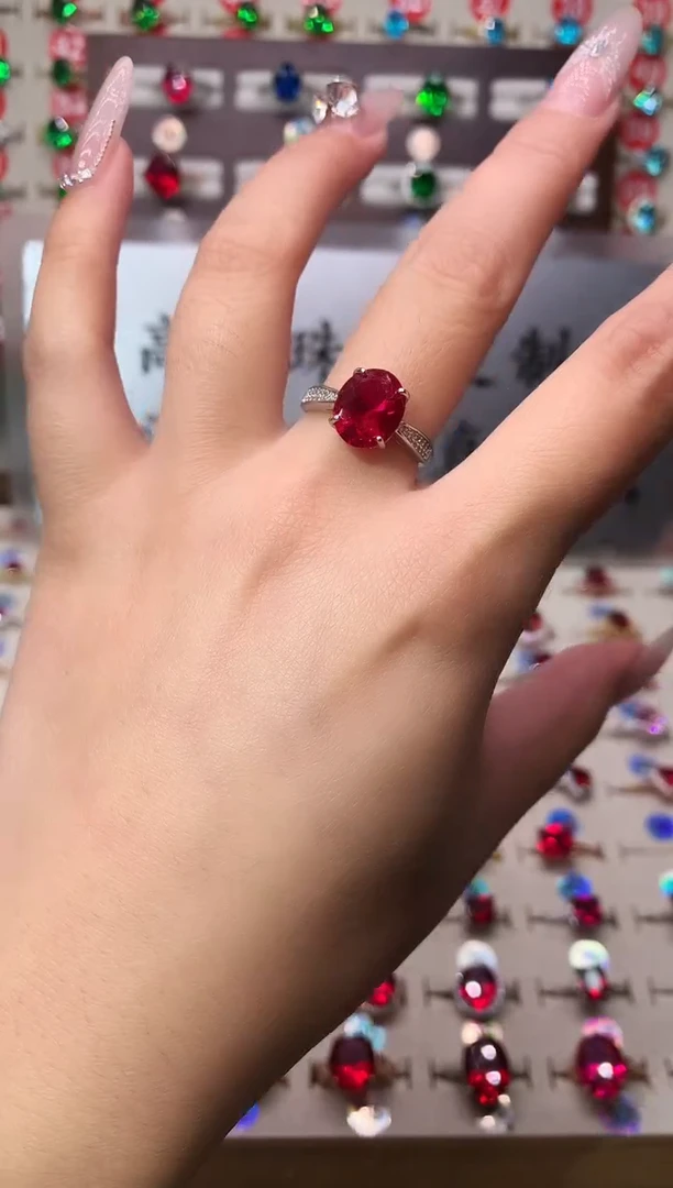 无925银典藏 轻奢 鸽血红红色系9*11银托戒指