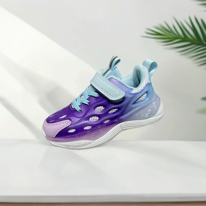 高品质春季双网超轻爆米花底渐变休闲运动跑鞋