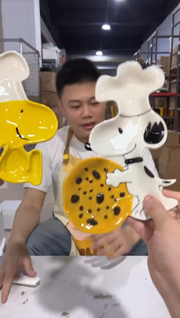 瓷片小黄鸡加史努比饼干餐盘2件套
