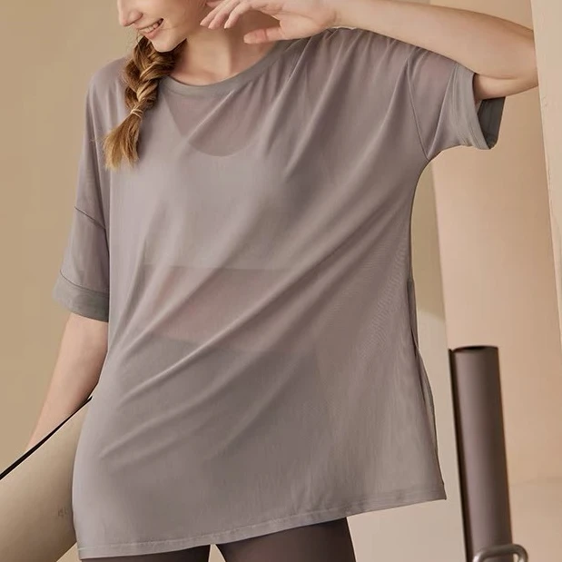 外穿遮臀运动跑步训练速干罩衫宽松显瘦网红瑜伽服透气健身短袖