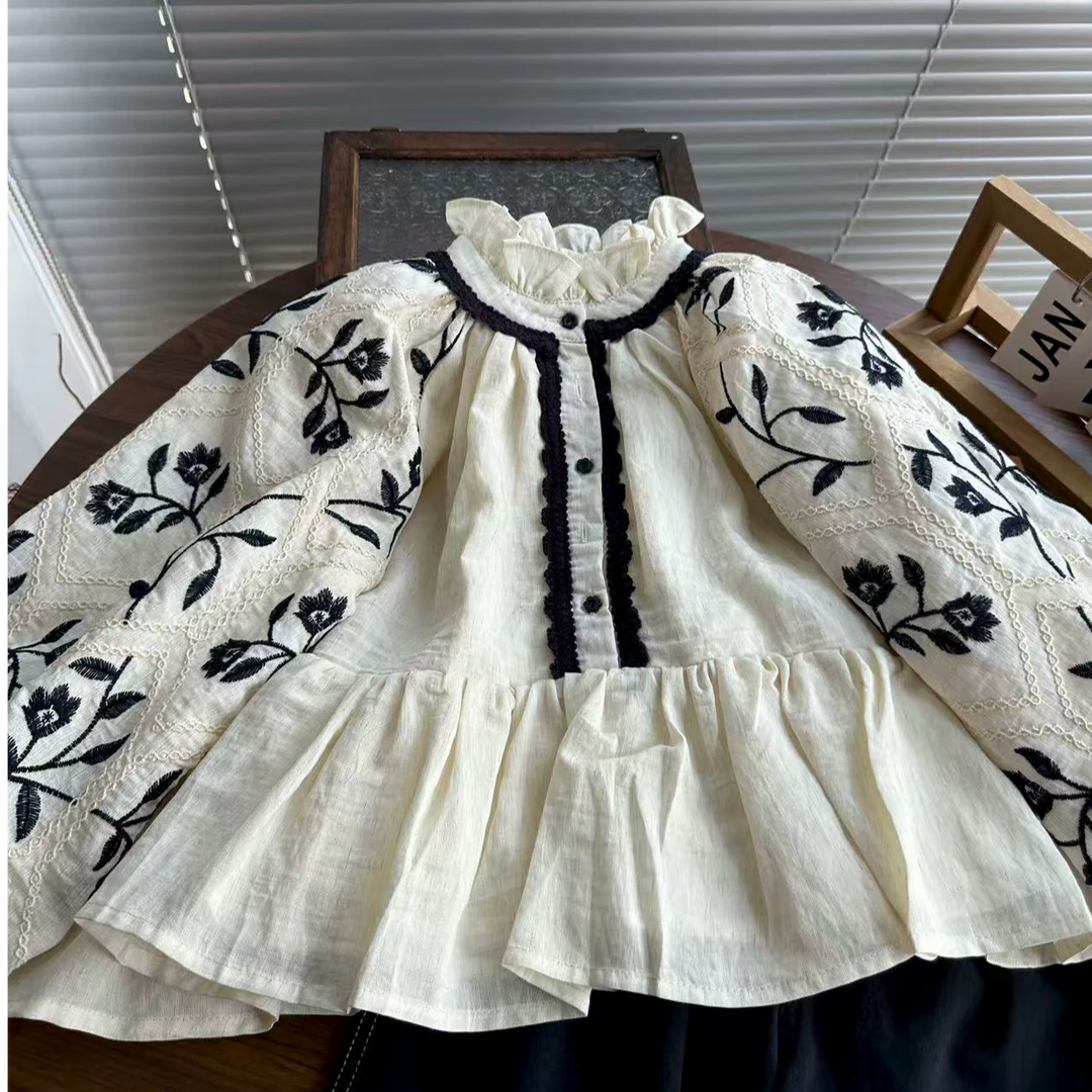 女童韩版洋气绣花衬衫秋季碎花上衣