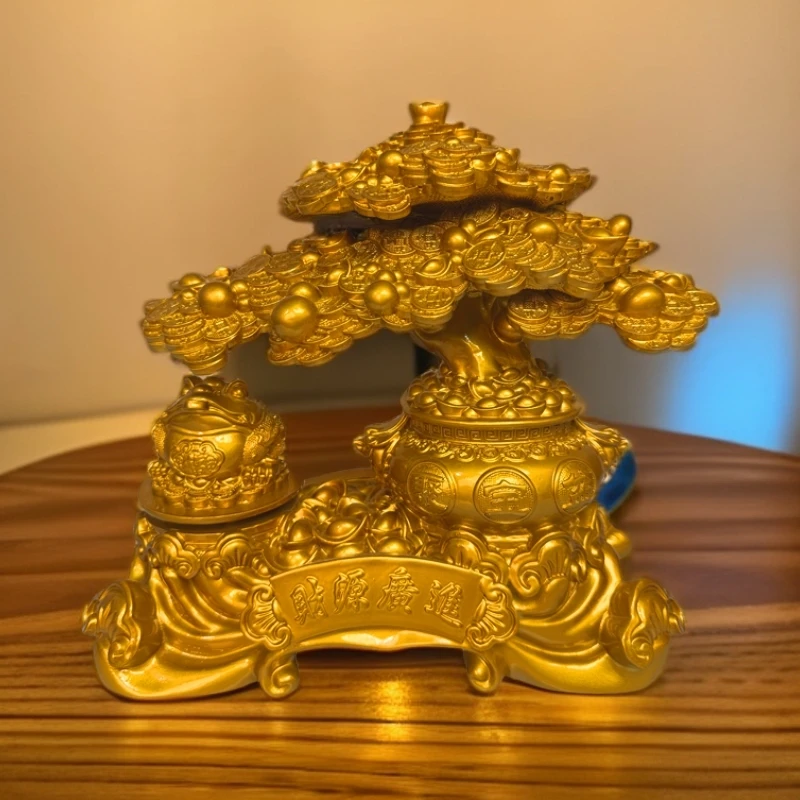 财源广进发财树鎏金色可转动金蟾办公室前台摆件开业礼品【高28cm】
