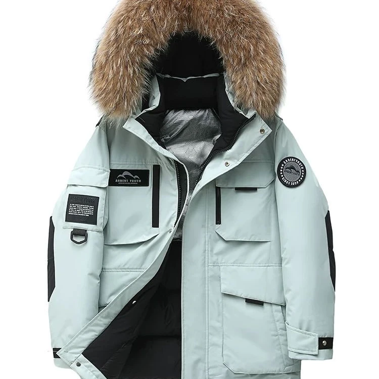 新国标90绒冬情侣款极寒保暖加厚毛领中长连帽羽绒服高品质