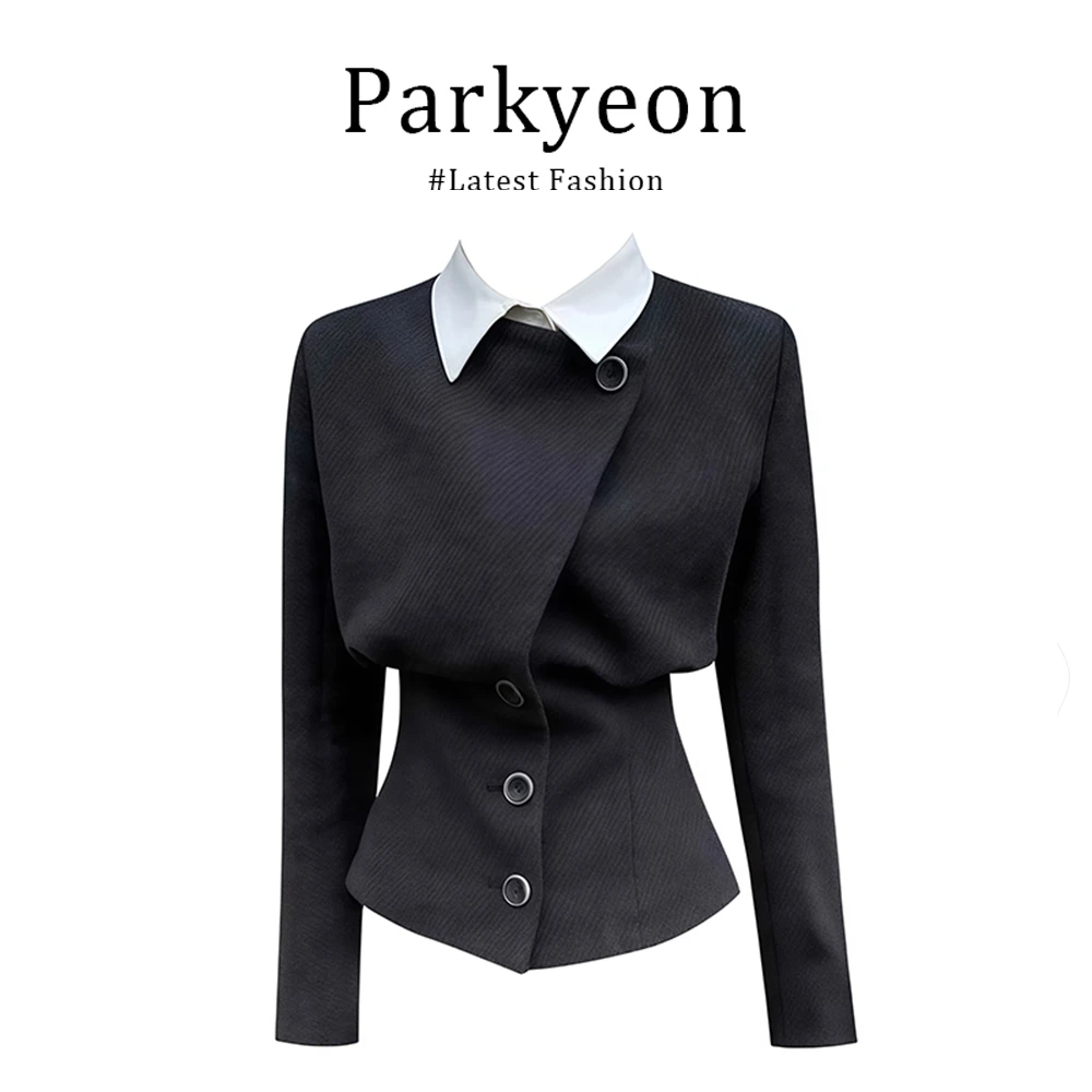 INSCEC御姐风百搭黑色毛呢外套秋冬新款设计感气质高级感短款上衣