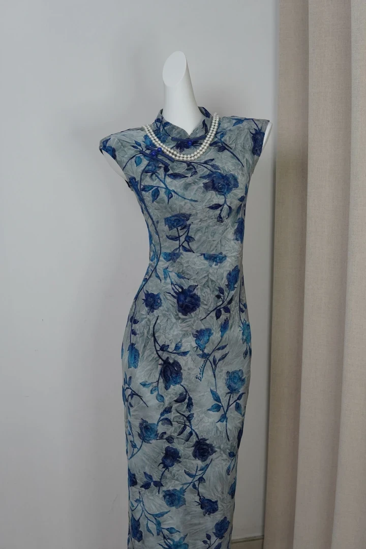 【青蓝冰水】2025夏季老上海优雅复古旗袍新款新中式高端气质国风