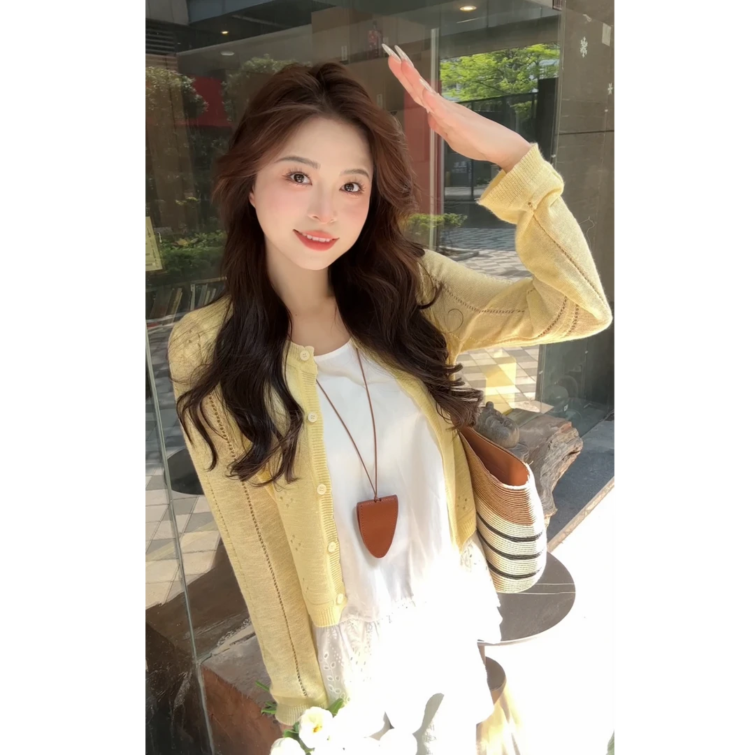 镂空短款防晒开衫薄款夏季设计感小众初春洋气上衣#8902
