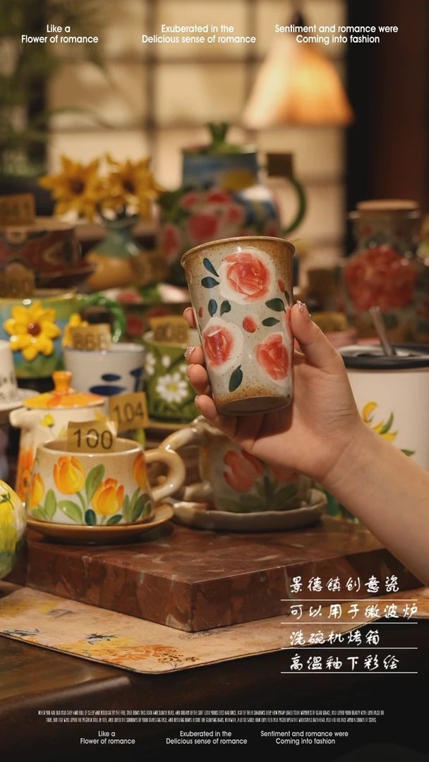 陶瓷景德镇高温手绘釉下彩设计师款式