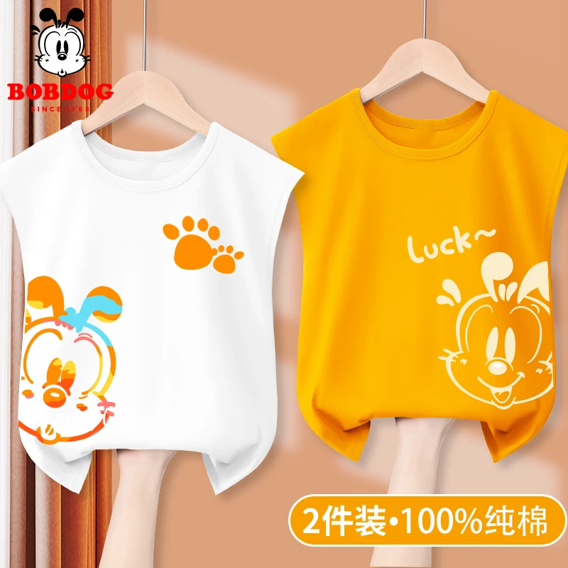 巴布豆儿童男童背心无袖纯棉2025年新款中大童透气宽松夏季童装潮