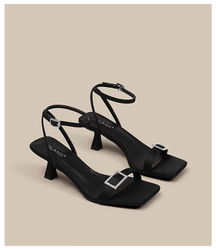 法式仙女风绝美水钻时装凉鞋女一字带露趾高跟凉鞋