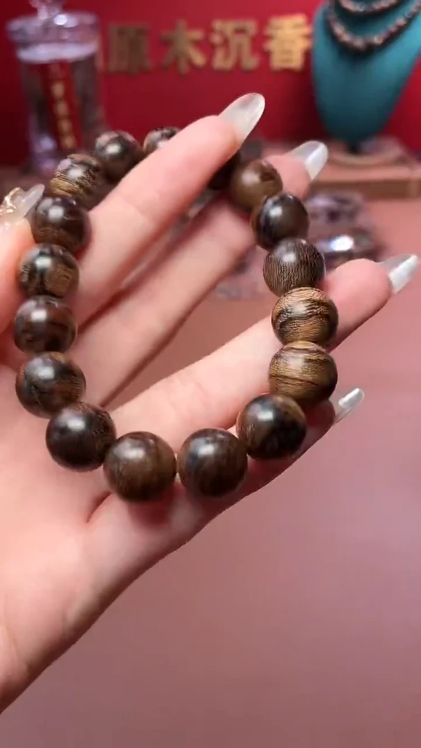 沉香手串沉水芽庄黄棋12瘿子玉化瘤疤单圈