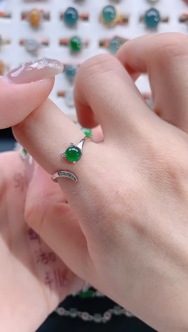 银S925镶嵌戒指翡翠天然翡翠