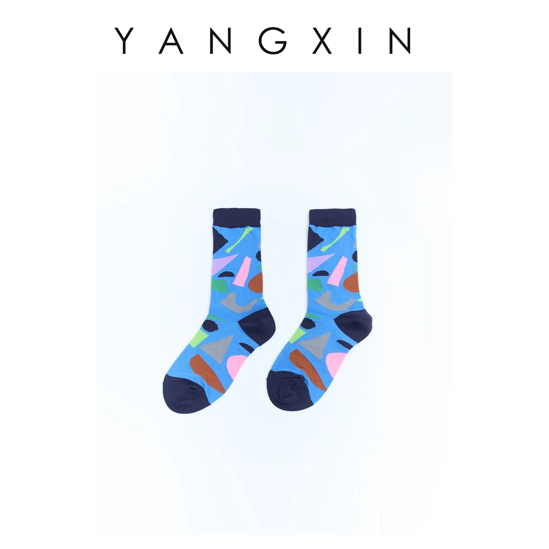 【无龄·杨昕】“几何”简约时尚彩色图案保暖长袜P09002