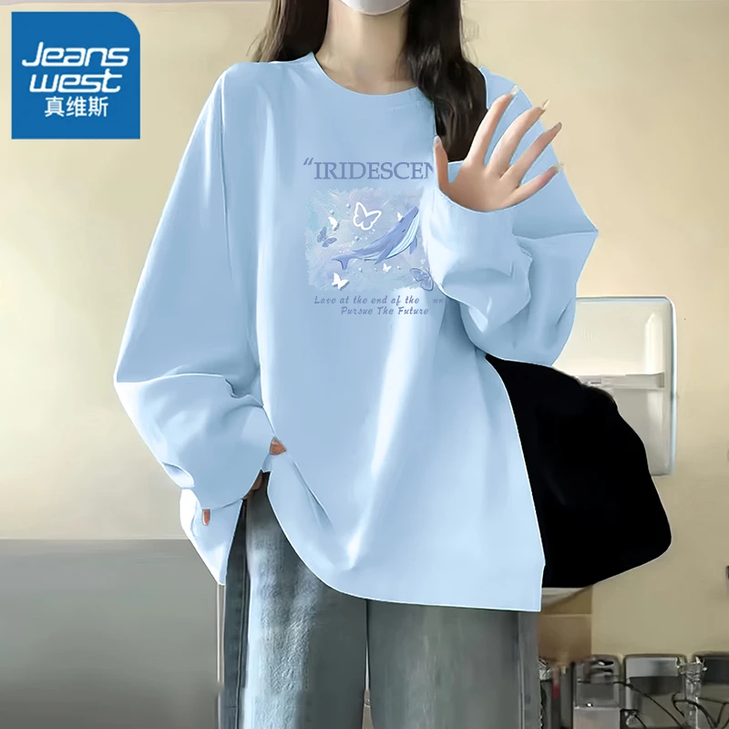 真维斯女士纯棉长袖2026年流行长袖女款新款时尚洋气百搭女装L