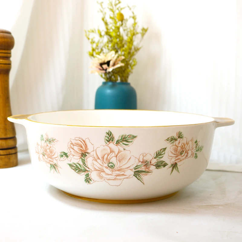 口径19CM 九英寸山茶花双耳碗发2个 （一次性勺子粉丝专属）
