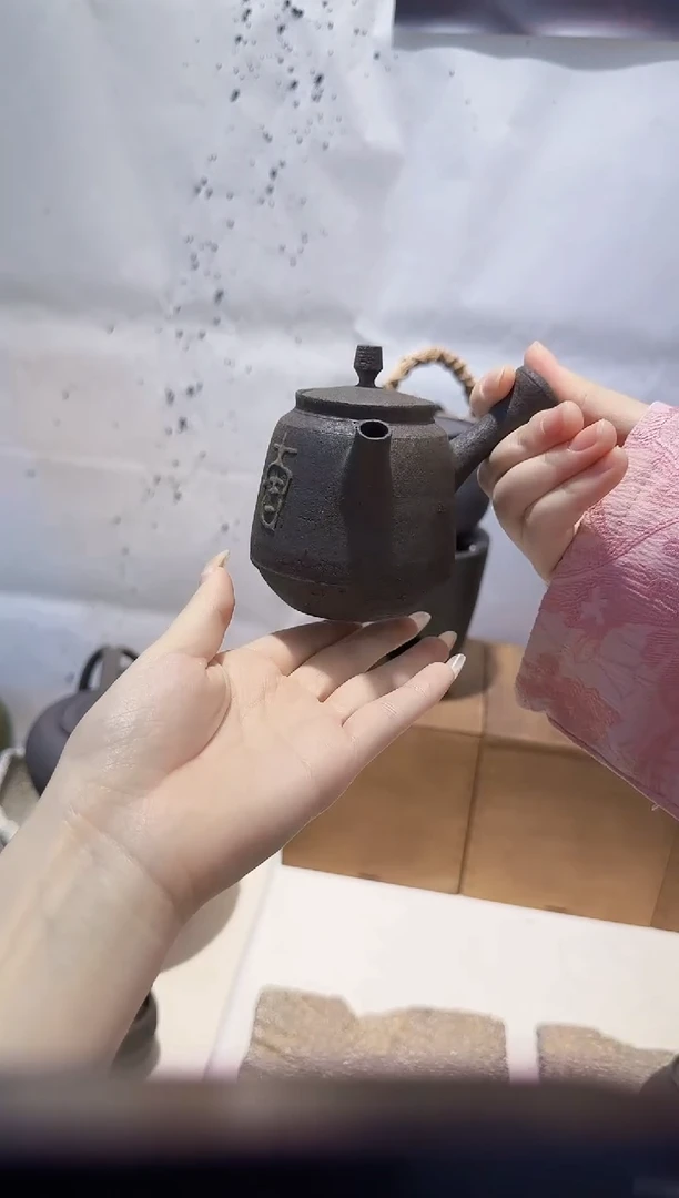 境秋 粗陶柴烧大吉侧把壶