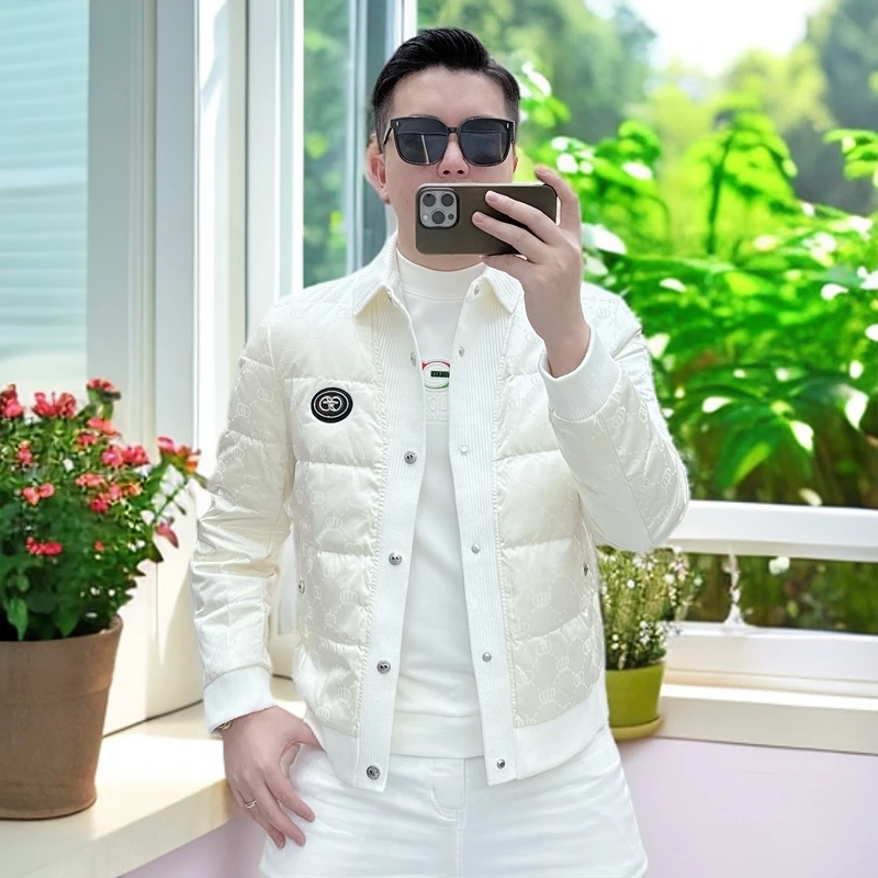 娜罗普西羽绒服男潮牌冬季新款时尚修身帅气轻薄保暖针织拼接外套