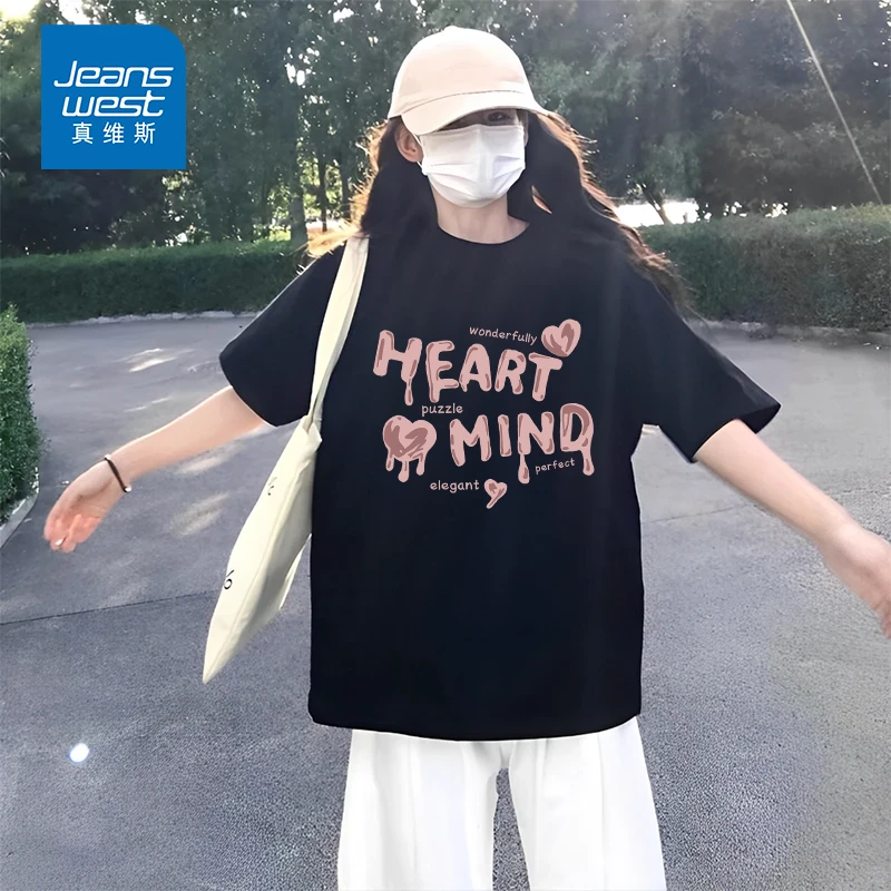 真维斯韩系高街短袖女款爆款2025新款纯棉t恤洋气时髦正肩半袖