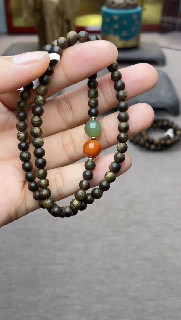 【闪购商品】沉香手串越南芽庄白棋0.4+配饰 沉水双圈款