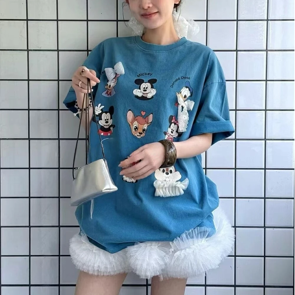 NICE圈圈、水洗炒色工艺米奇立体可拆卸蝴蝶结大版短袖T恤A3299