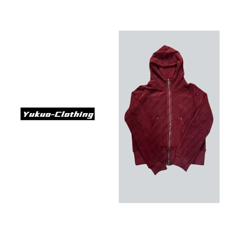 摇粒绒双拉炼高克重连帽卫衣外套480g