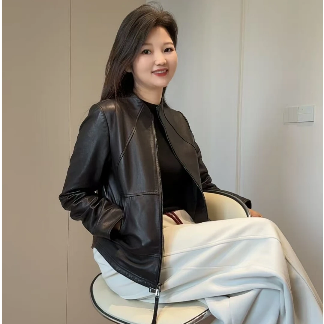 【2566】瑜伽风绵羊皮植鞣皮修身显瘦真皮皮夹克短款外套休闲舒适