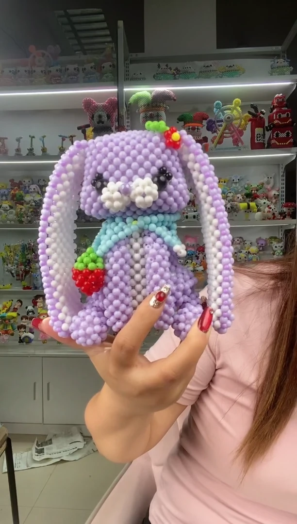 亚克力0974卡8马贝彩弯耳兔材料包1套浅粉色