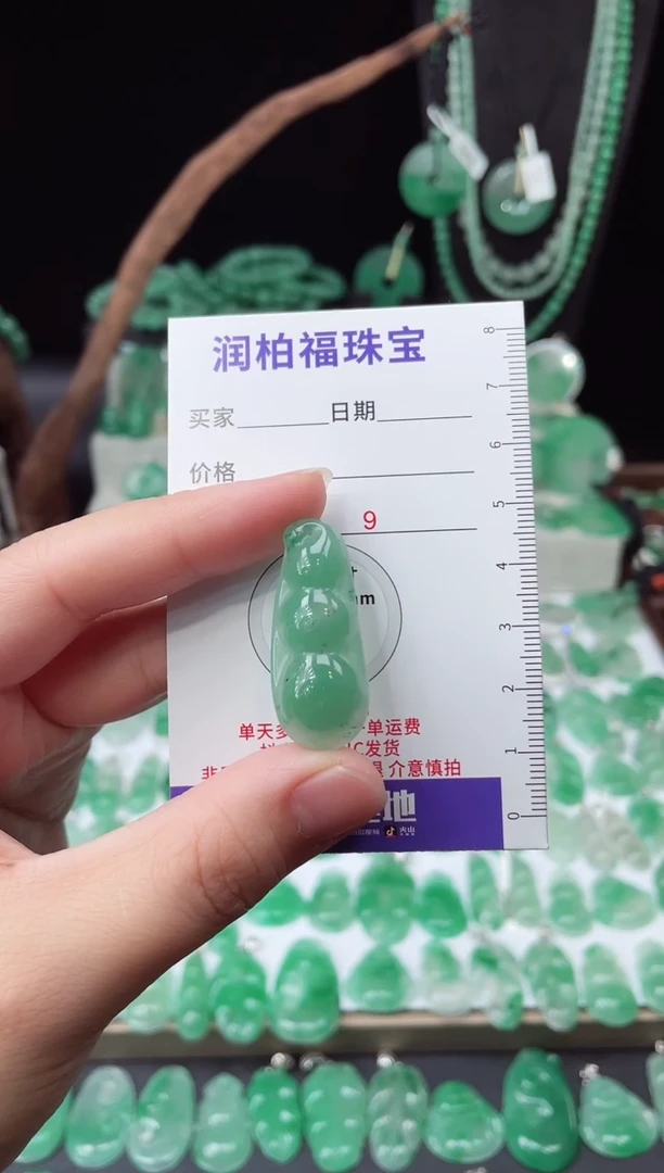 吊坠(赠链)未镶嵌石英质玉（非洲翠）12.203豆子