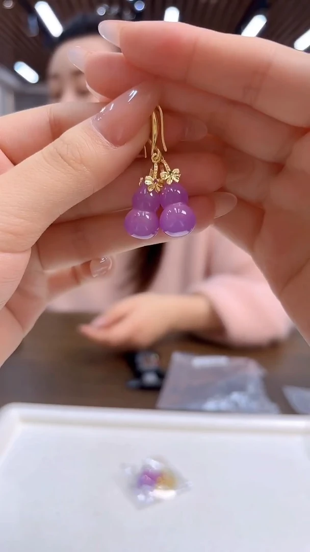 14K金镶嵌翡翠耳饰DIY款E543