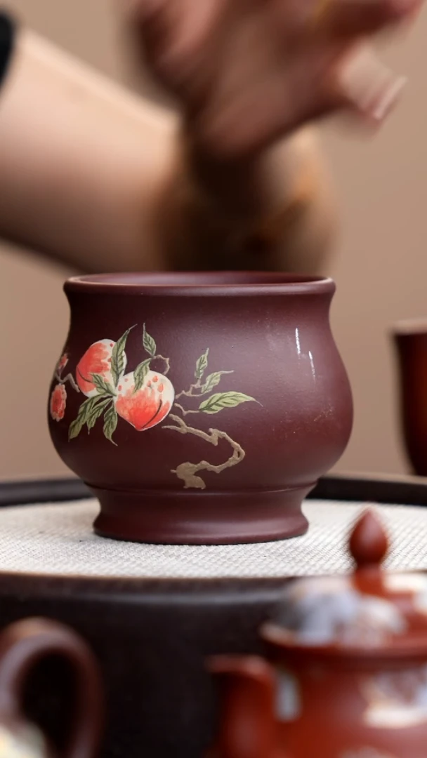 茶壶紫砂紫泥将军杯寿桃