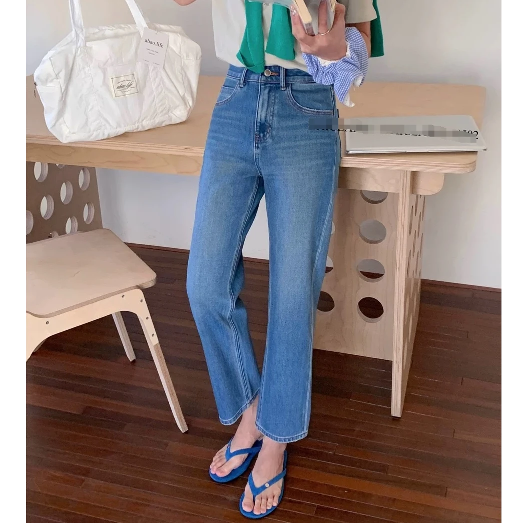 HH D60502 韩系清新蓝烟管直筒裤 细节控必入