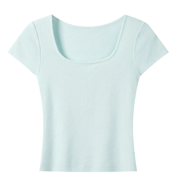 纯色简约方领短袖t恤女2025夏季新款修身显瘦慵懒时尚百搭针织衫
