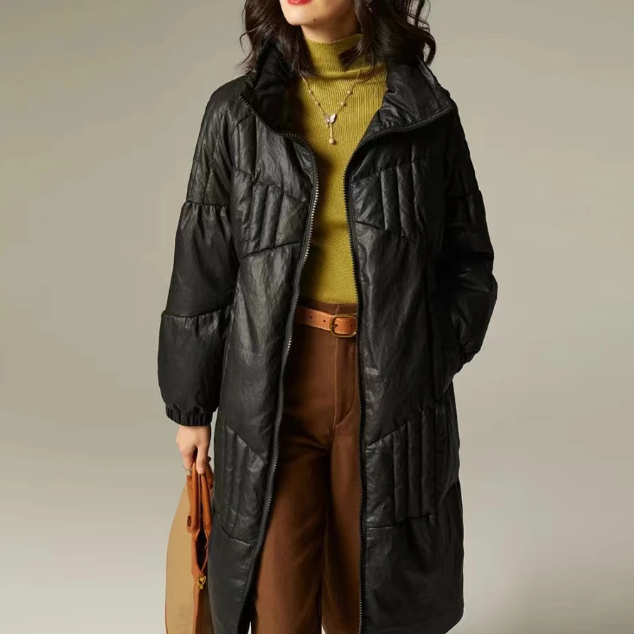 【152款】2024冬季新款女装气质休闲纯色PU羽绒服