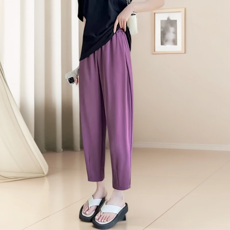 凉感萝卜裤薄款女九分小个子哈伦裤宽松显瘦休闲高腰直筒裤