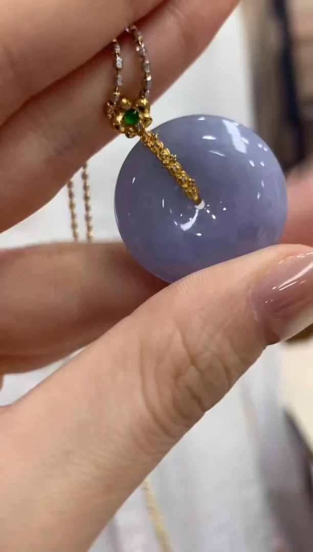 翡翠18K金镶嵌吊坠(不含链)平安扣