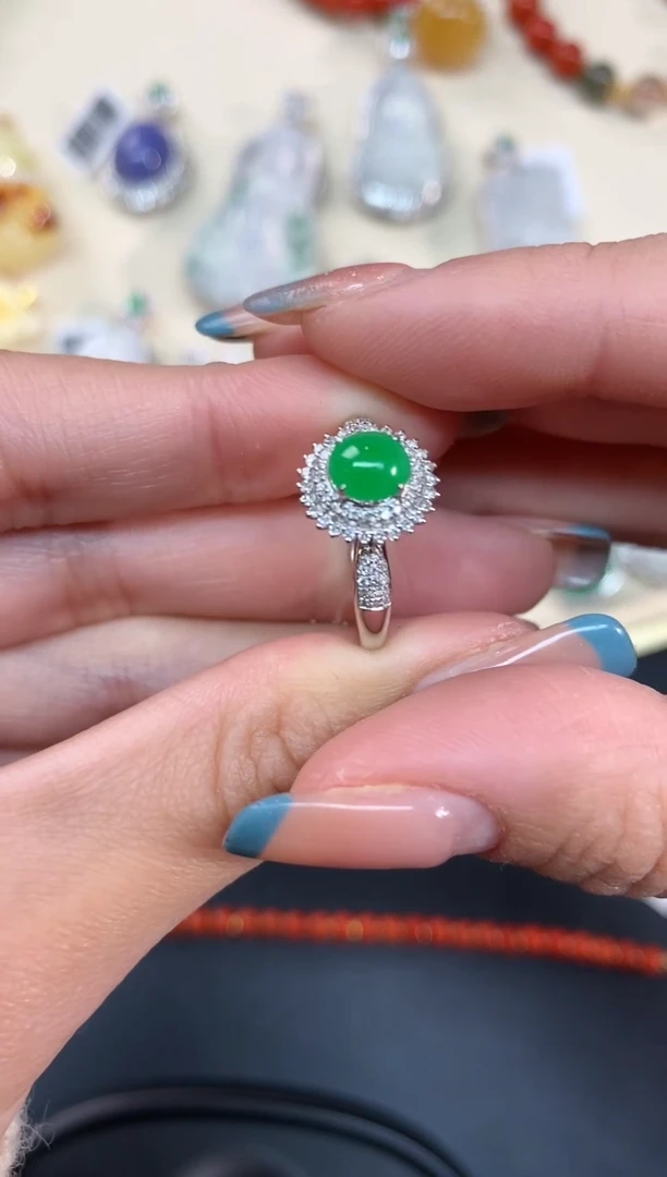 【闪购商品】翡翠戒指18K金镶嵌戒指A173|3999