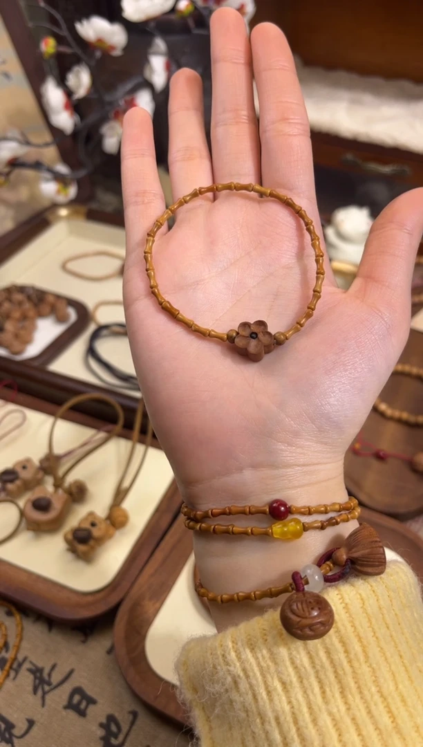 手串桃核【桃缘行】竹节「小花」桃木桃核辟、挡、驱、护 备注手围