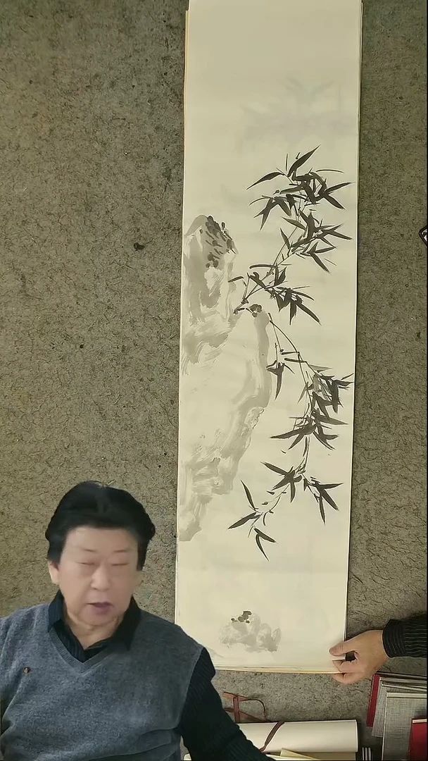 国画四尺对开  墨竹条屏 34*138cm