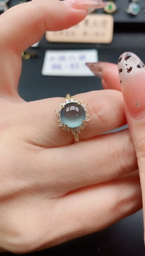 银S925镶嵌戒指翡翠1