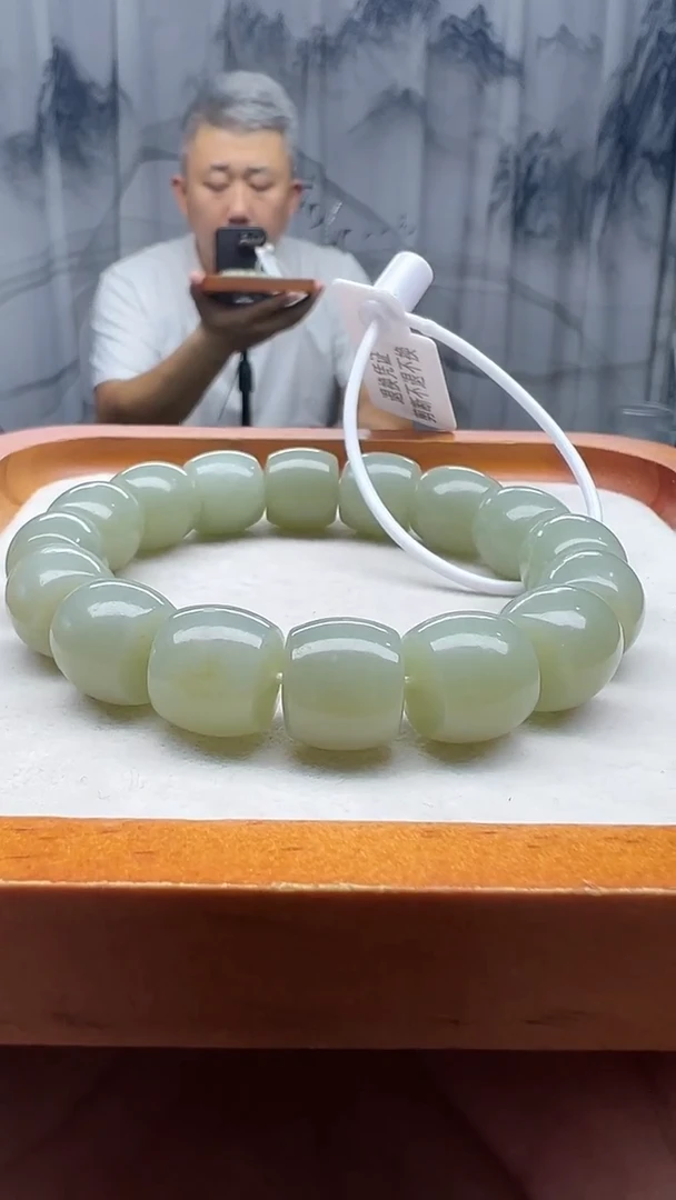 未镶嵌手串和田玉且末清白直切卡14纯天然拍一发一
