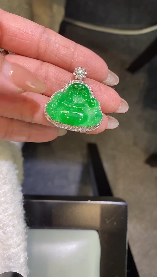 吊坠(不含链)18K金镶嵌翡翠佛公