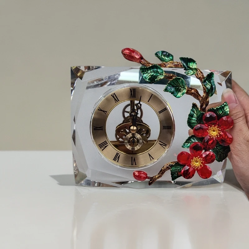 水晶座钟家用客厅复古静音简约台式摆件台钟创意闹钟卧室闹钟女生