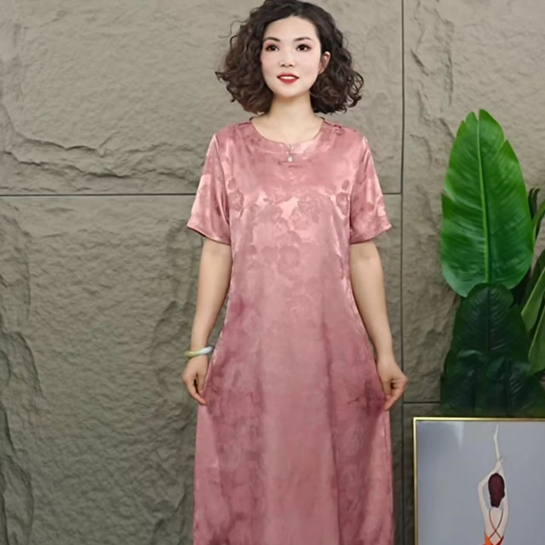 637新款时尚气质显瘦女士宽松连衣裙中长款过膝遮肚妈妈装裙子