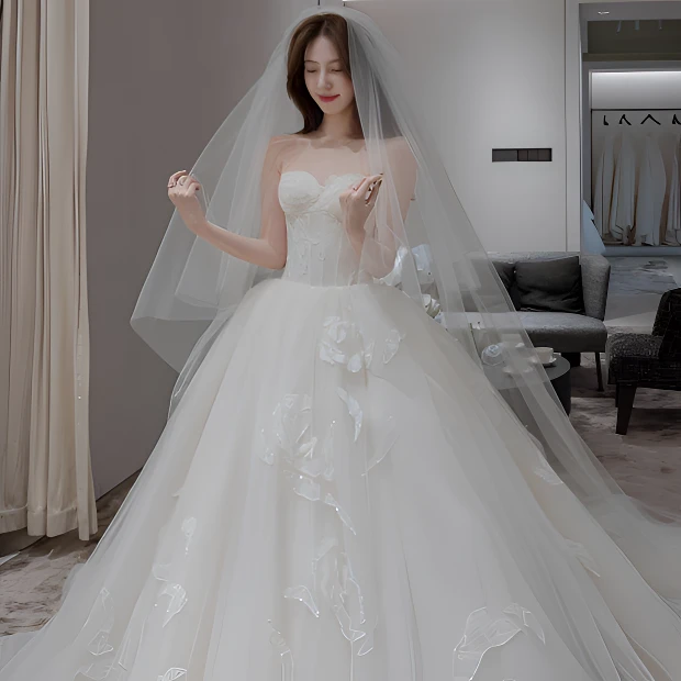 高清遮面素头纱白纱双层韩式新娘婚纱超长软简约旅拍结婚礼大拖尾