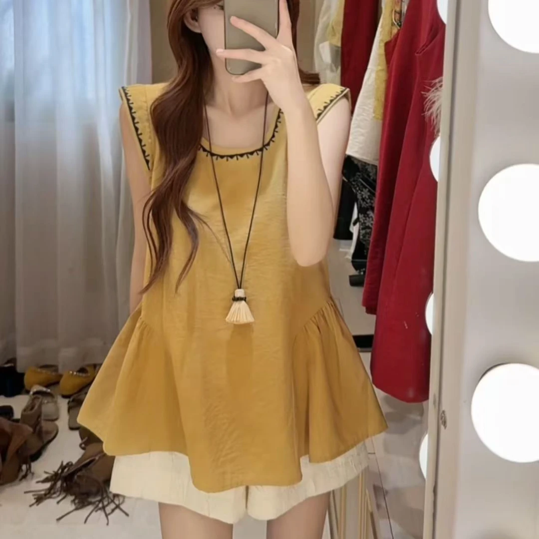 5178 棉麻刺绣花边 飞袖背心