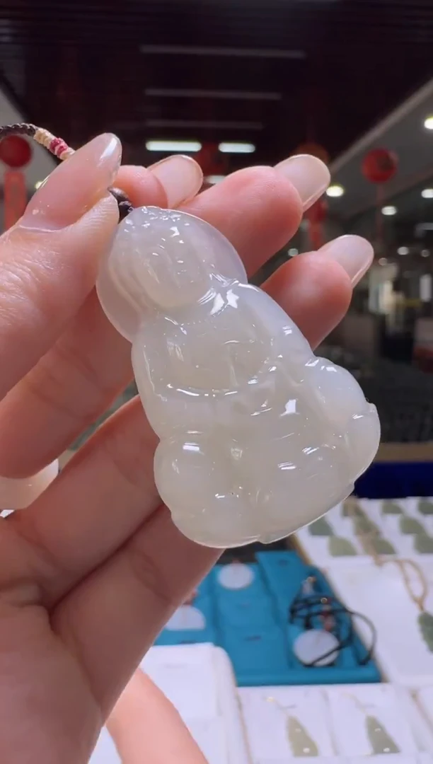 颈饰未镶嵌和田玉观音吊坠/配绳